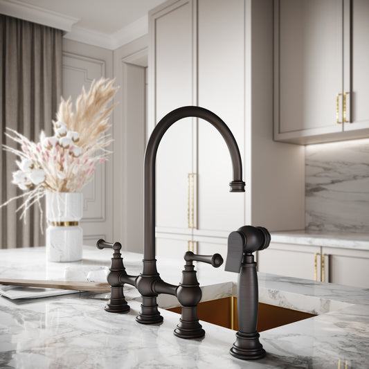 Asbury 4-Hole Traditional Kitchen Tap Deep Bronze