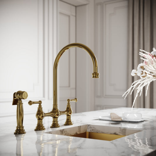 Asbury 4-Hole Traditional Kitchen Tap Polished Brass