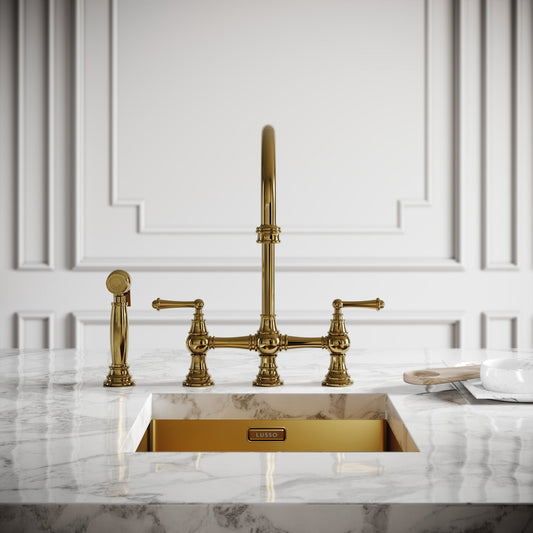 Asbury 4-Hole Traditional Kitchen Tap Polished Brass