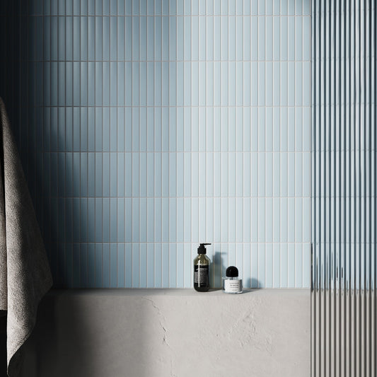 Baton Mosaic Delicate Blue Matte Porcelain Wall Tile