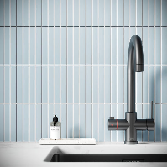 Baton Mosaic Delicate Blue Matte Porcelain Wall Tile