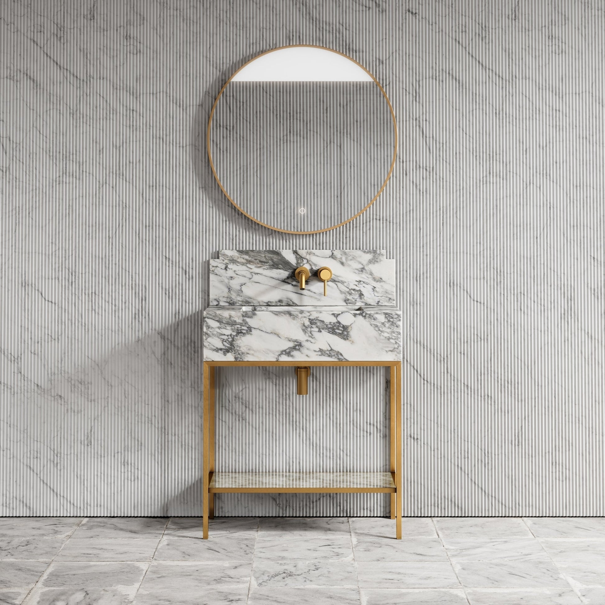 Belgravia Brushed Gold & Arabescato Marble Vanity Unit 800mm