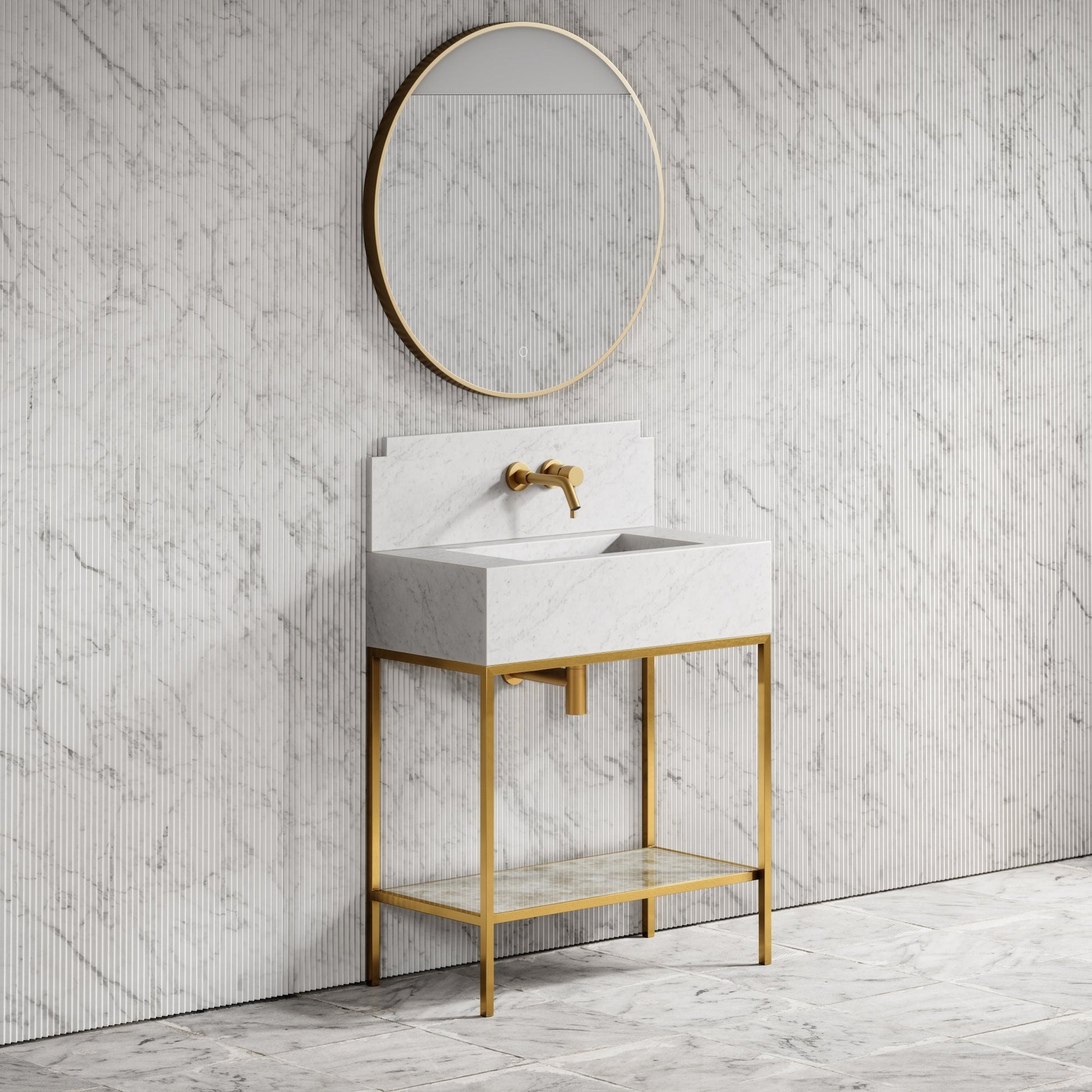 Belgravia Brushed Gold & Carrara Marble Vanity Unit 800mm