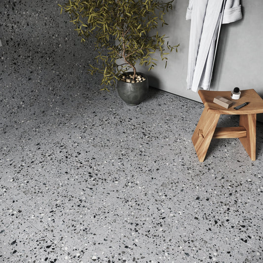 Bellazza Anthracite Terrazzo Porcelain Wall or Floor Tile 1200 x 600mm