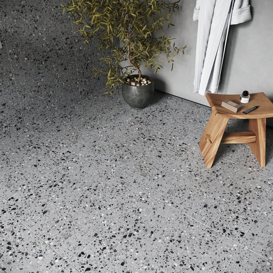 Bellazza Anthracite Terrazzo Porcelain Wall or Floor Tile 600 x 600mm