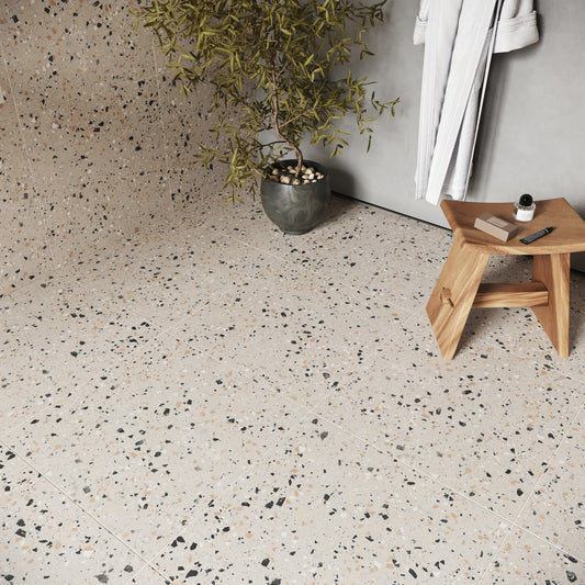 Bellazza Beige Terrazzo Porcelain Wall or Floor Tile 600 x 600mm