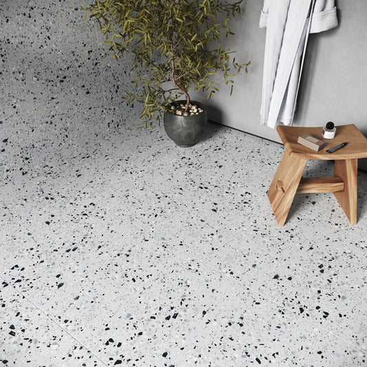 Bellazza Grey Terrazzo Porcelain Wall or Floor Tile 600 x 600mm