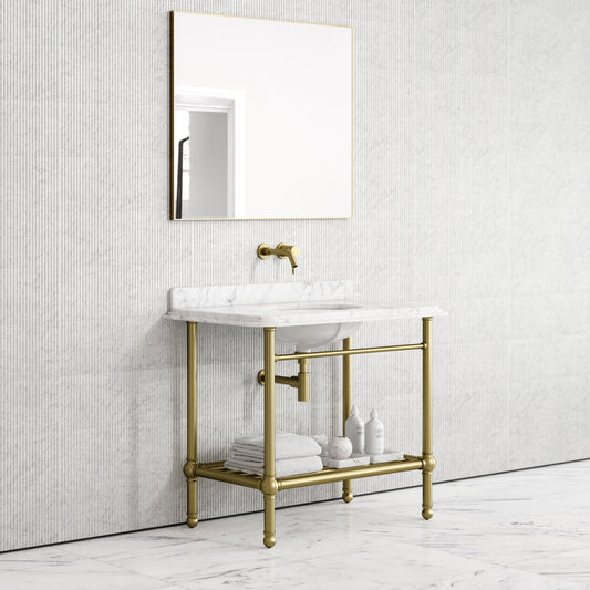 Belmont Traditional Brushed Gold Vanity Unit with Carrara Marble Countertop 1000mm