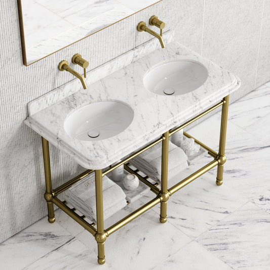 Belmont Traditional Brushed Gold Vanity Unit with Carrara Marble Countertop 1200mm