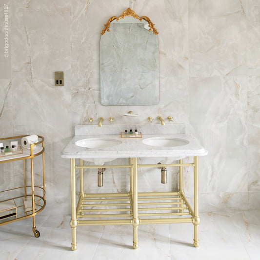 Belmont Traditional Brushed Gold Vanity Unit with Carrara Marble Countertop 1200mm