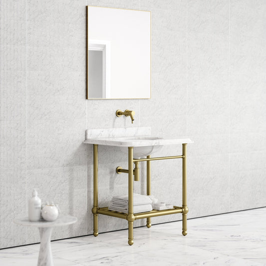 Belmont Traditional Brushed Gold Vanity Unit with Carrara Marble Countertop 800mm