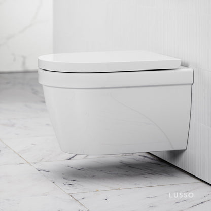 Berkeley Traditional Wall Hung Rimless Toilet with Concealed Cistern Frame and Brushed Gold Flush Plate