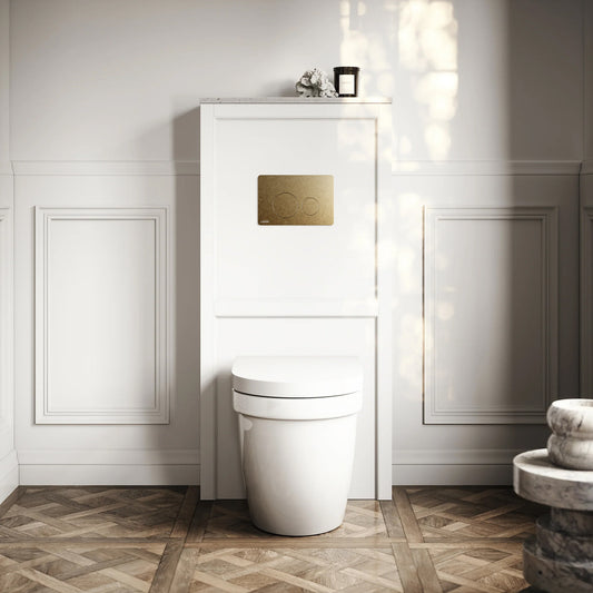 Berkeley Traditional Back to Wall Rimless Toilet with Concealed Cistern, Matte White Claridge Housing and Round Flush Plate