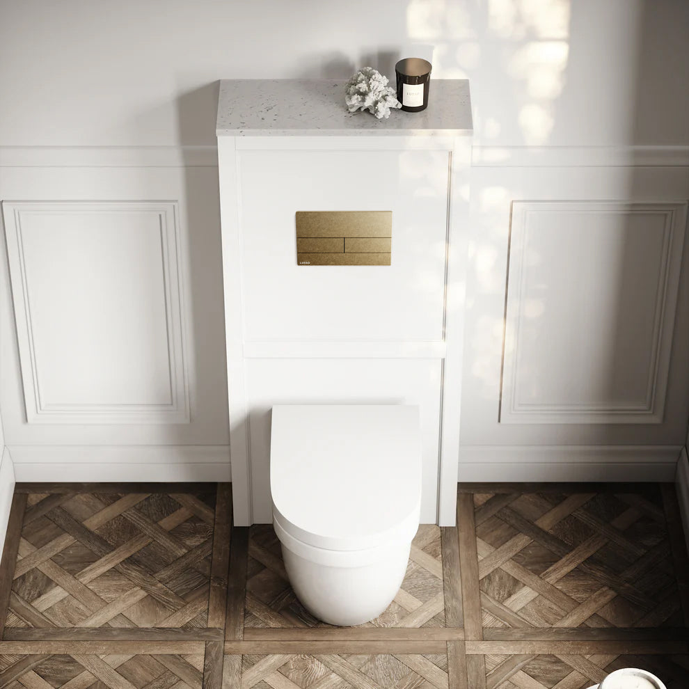 Berkeley Traditional Back to Wall Rimless Toilet with Concealed Cistern, Matte White Claridge Housing and Square Flush Plate