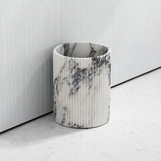 Bijoux Arabescato Fluted Marble Bathroom Bin