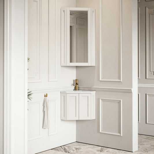 Blenheim Matte Cream Corner Vanity Unit with Mirror Cabinet 390mm