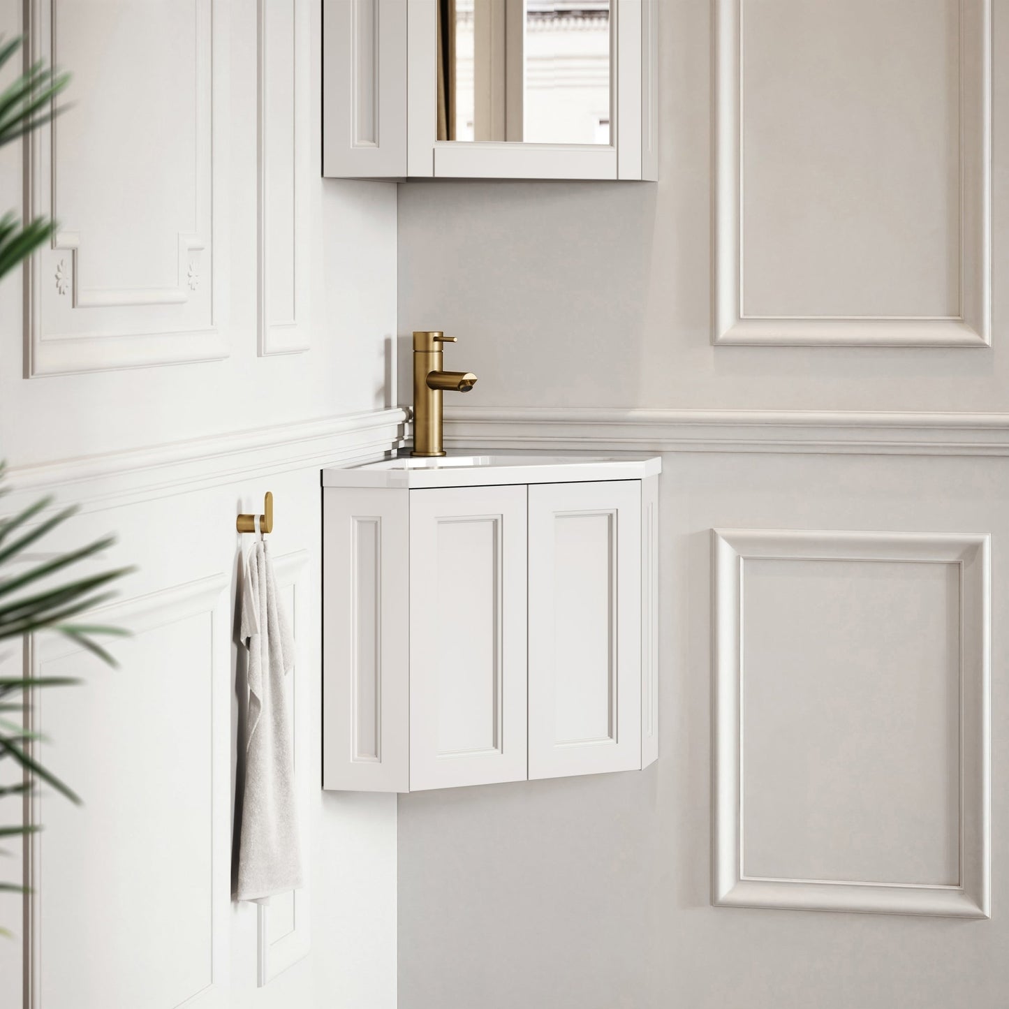 Blenheim Matte Cream Corner Vanity Unit with Mirror Cabinet 390mm
