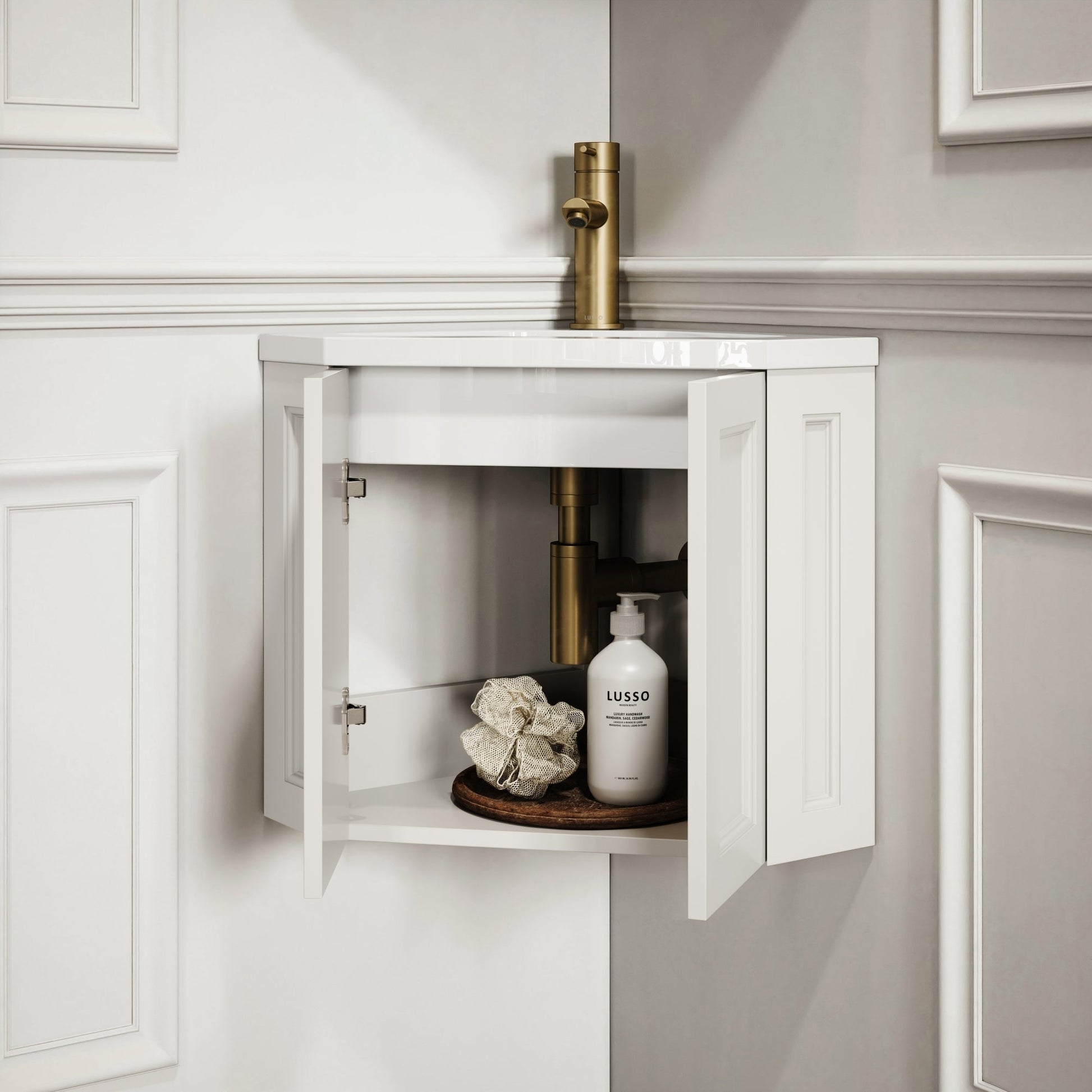 Blenheim Matte Cream Corner Vanity Unit with Mirror Cabinet 390mm