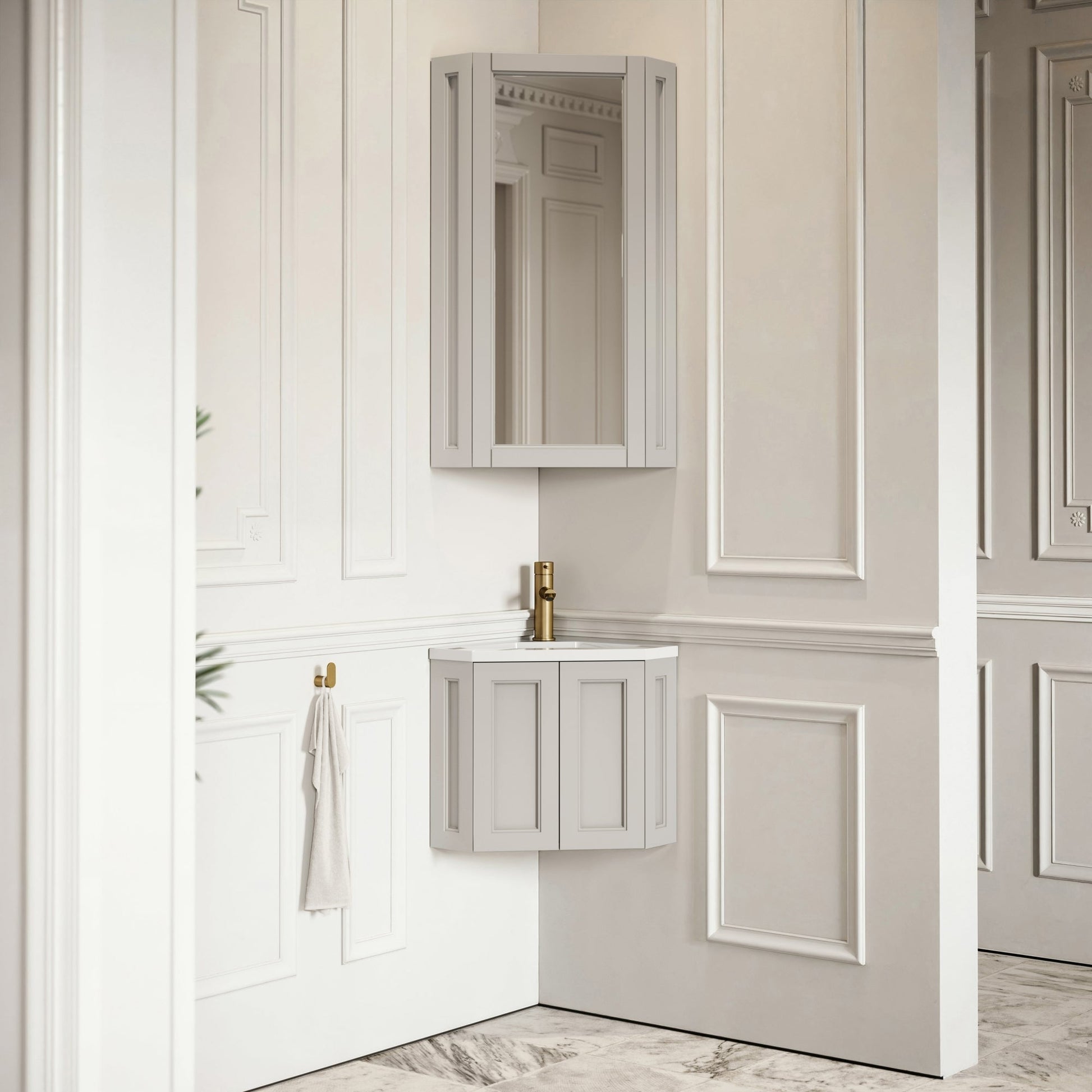 Blenheim Matte Stone Corner Storage Mirror 365mm
