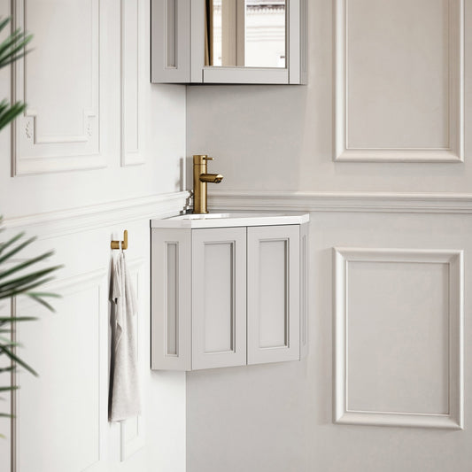 Blenheim Matte Stone Corner Vanity Unit with Mirror Cabinet 390mm