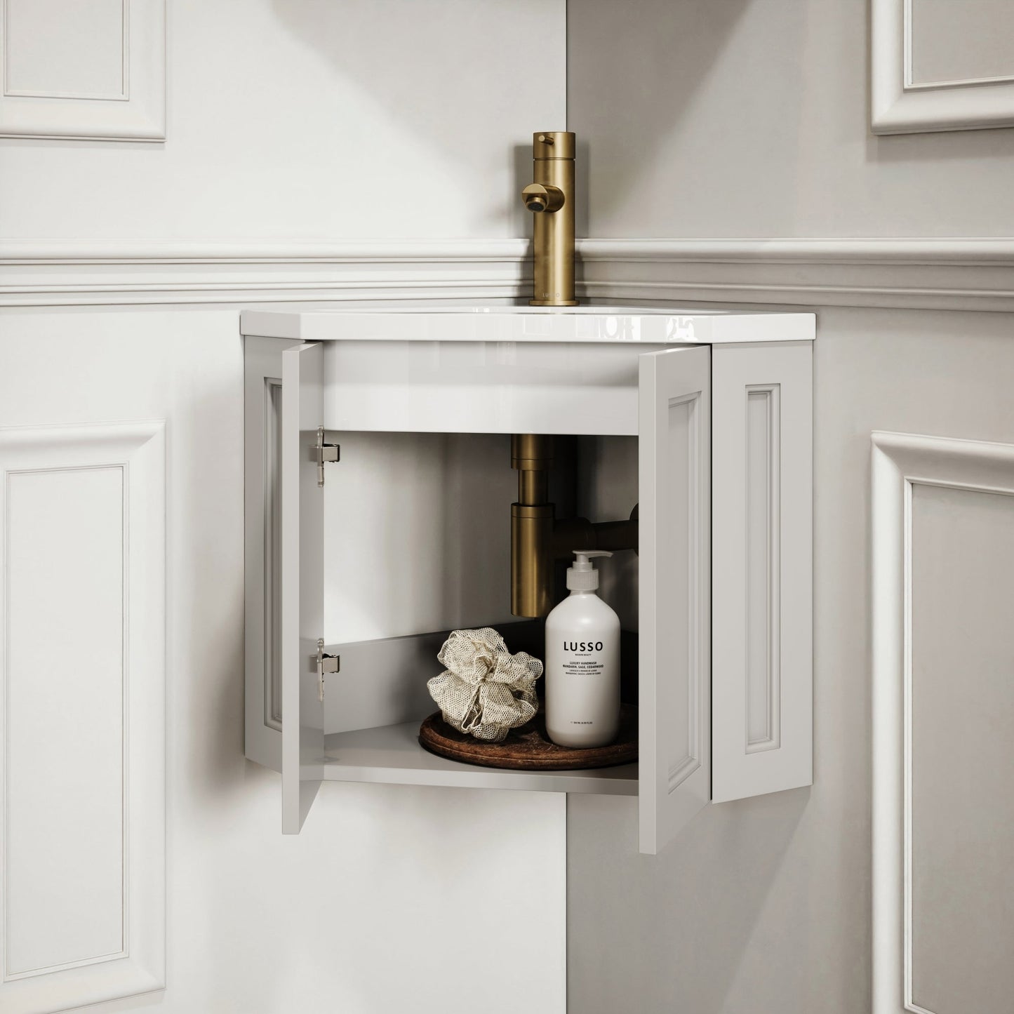 Blenheim Matte Stone Corner Vanity Unit with Mirror Cabinet 390mm