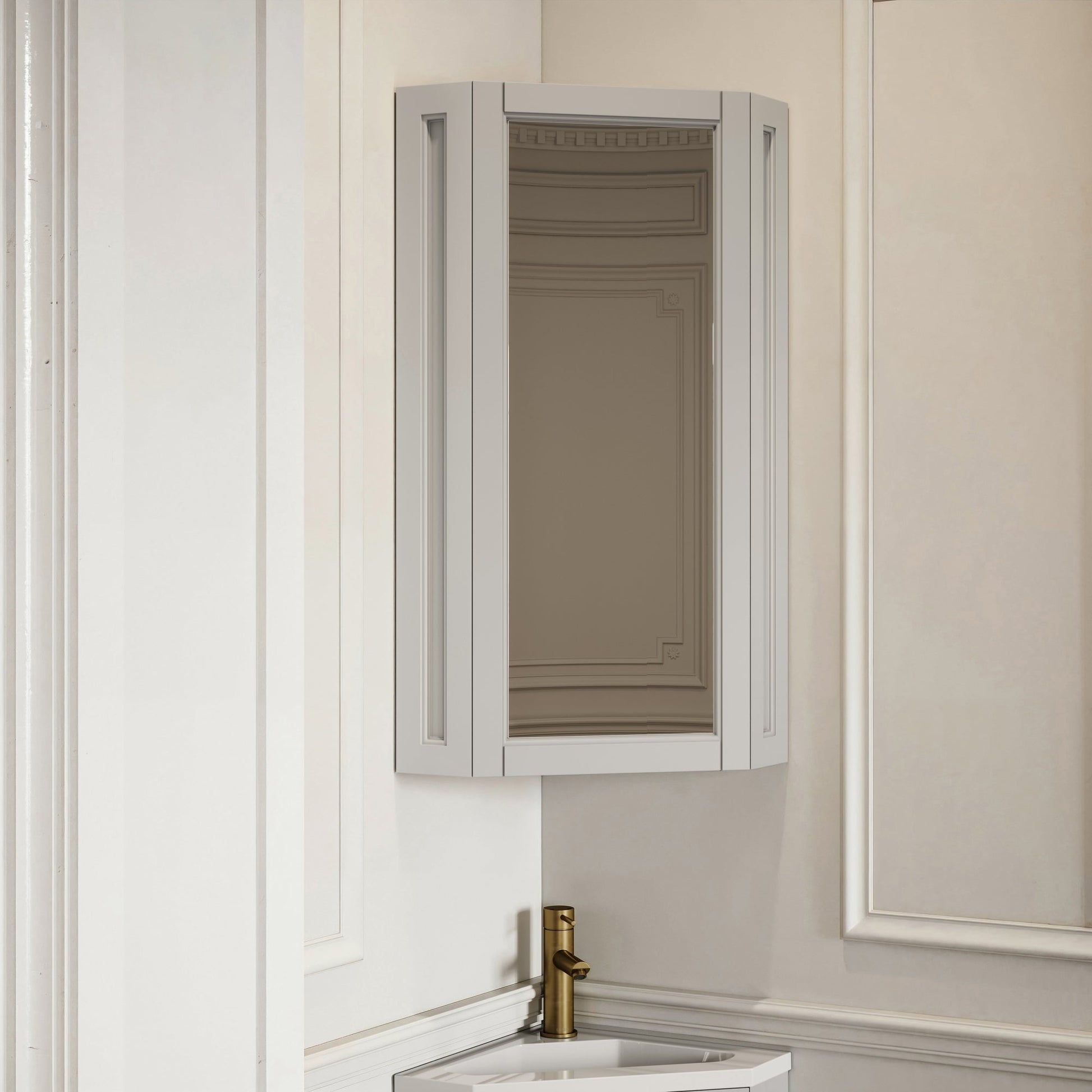 Blenheim Matte Stone Corner Vanity Unit with Mirror Cabinet 390mm