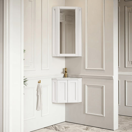 Blenheim Matte White Corner Vanity Unit with Mirror Cabinet 390mm