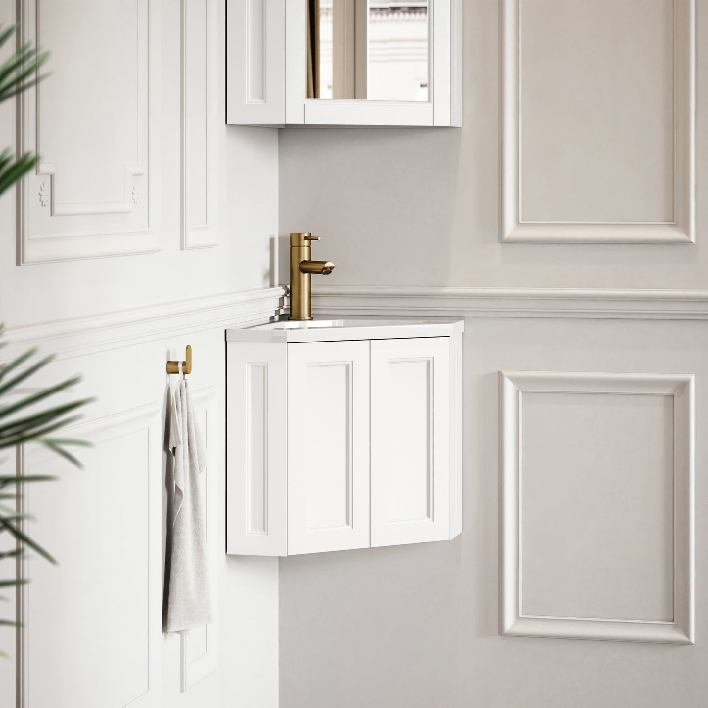 Blenheim Matte White Corner Vanity Unit with Mirror Cabinet 390mm