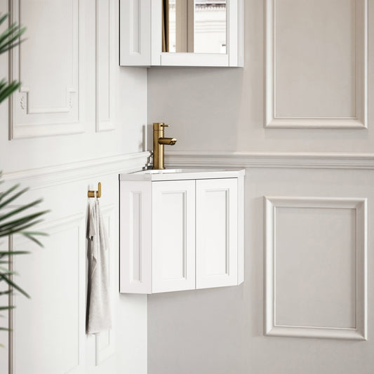 Blenheim Matte White Corner Vanity Unit with Mirror Cabinet 390mm