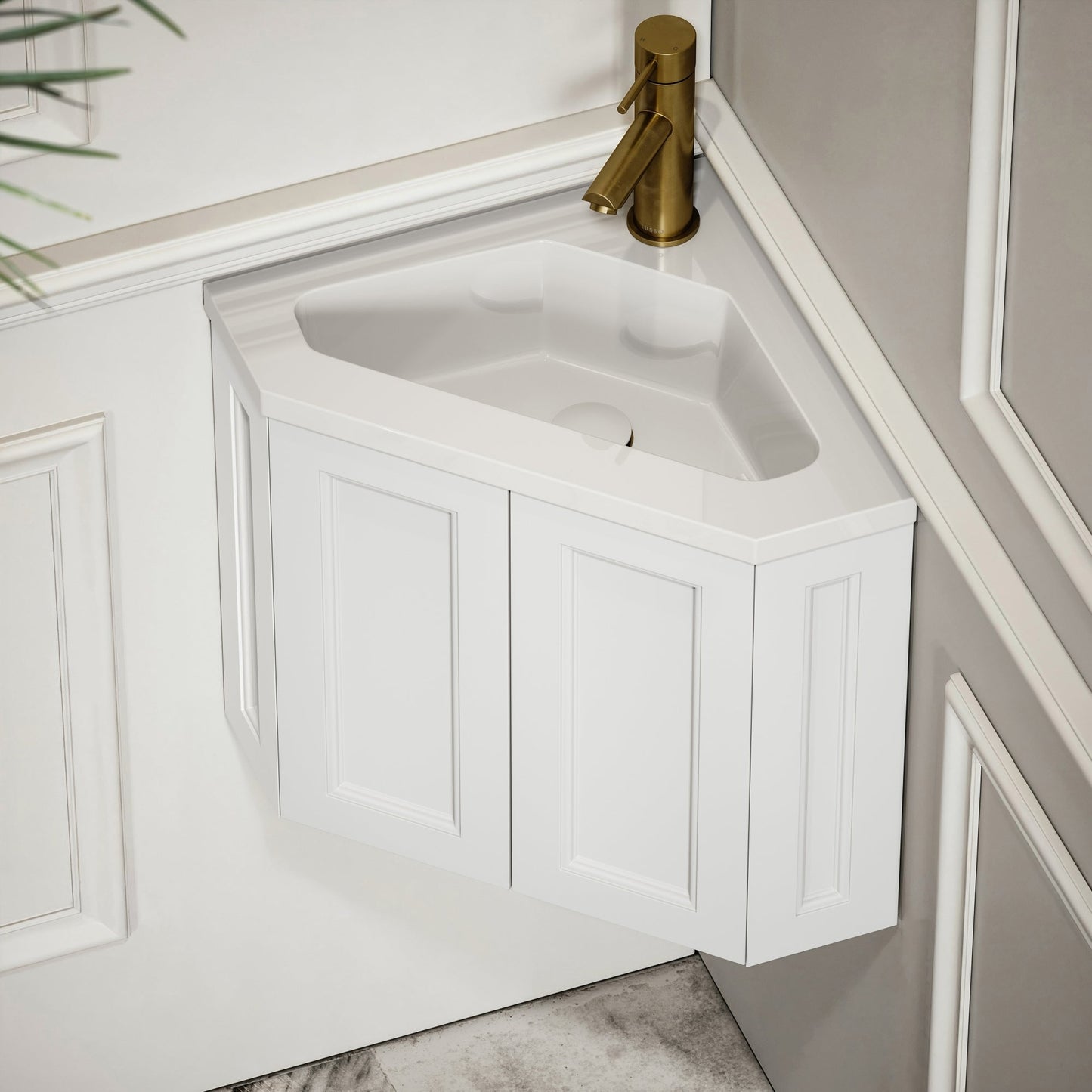 Blenheim Matte White Corner Vanity Unit with Mirror Cabinet 390mm