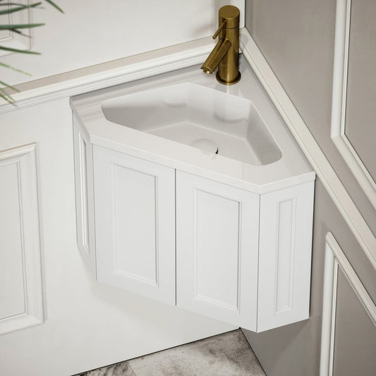 Blenheim Matte White Corner Vanity Unit with Mirror Cabinet 390mm