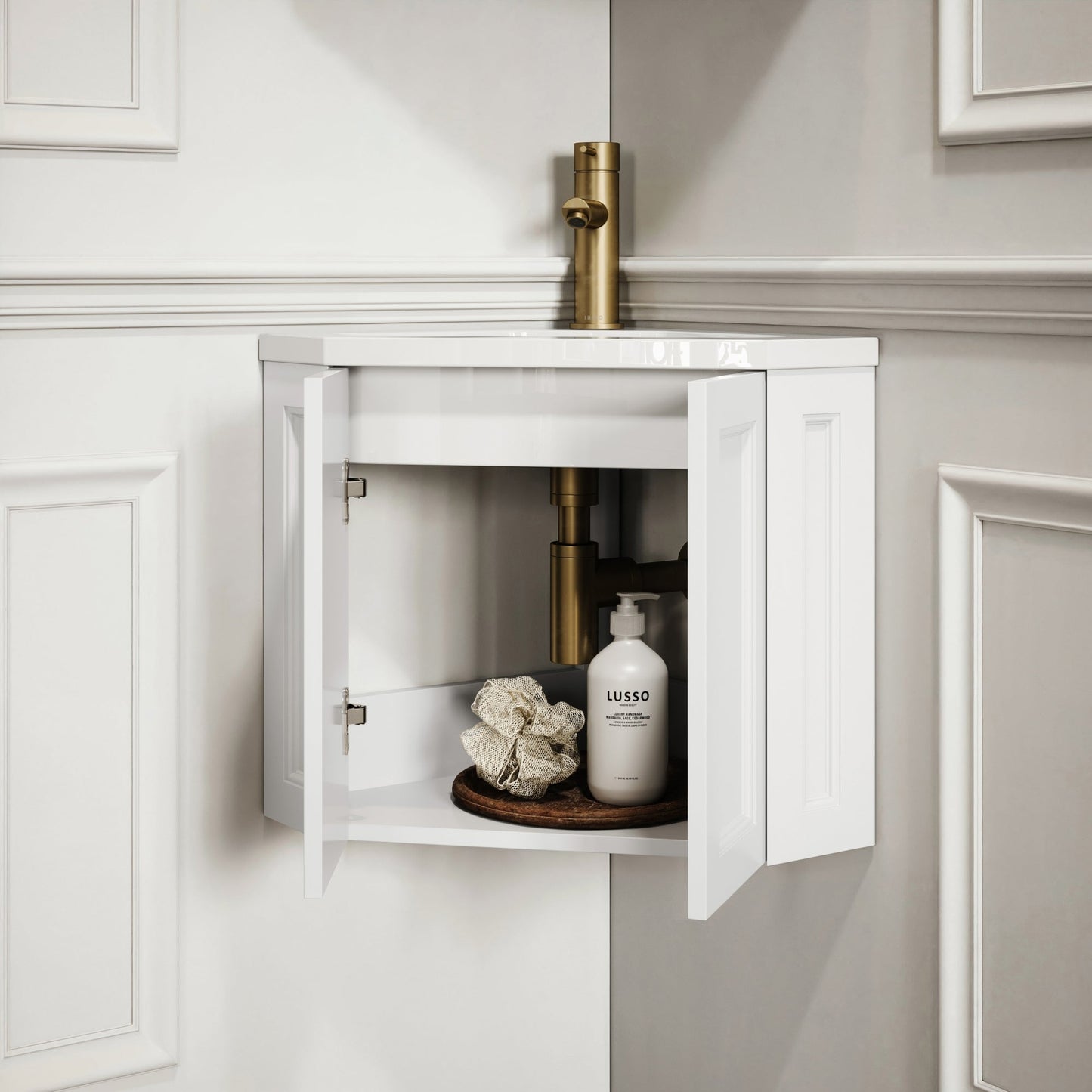 Blenheim Matte White Corner Vanity Unit with Mirror Cabinet 390mm
