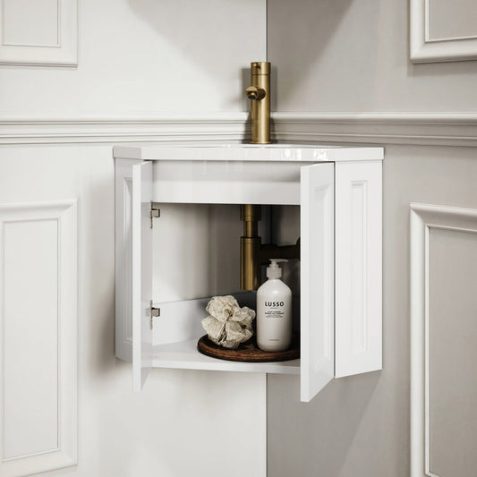 Blenheim Matte White Corner Vanity Unit with Mirror Cabinet 390mm
