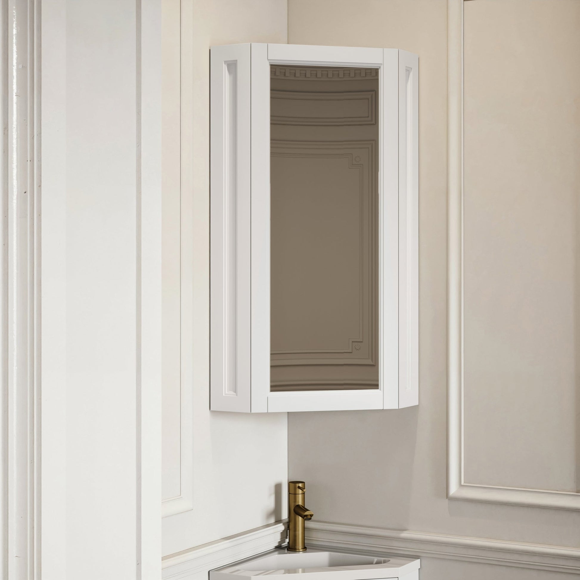 Blenheim Matte White Corner Vanity Unit with Mirror Cabinet 390mm