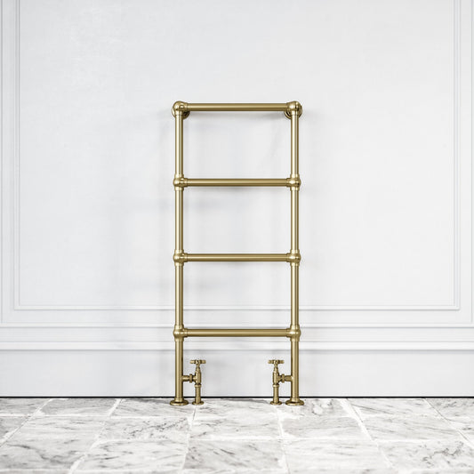 Brook Floor Mounted 4-bar Traditional Heated Towel Warmer Radiator Brushed Gold