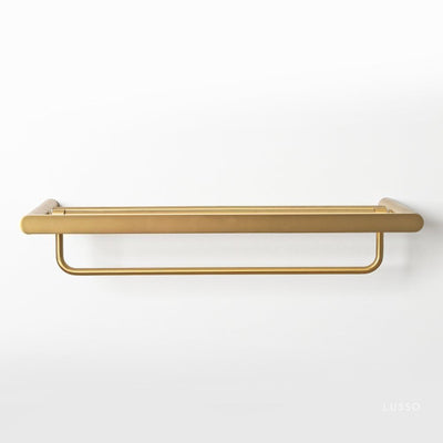 Brushed Gold Towel Shelf With Rail 600mm