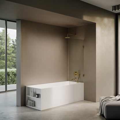 Cabina Brushed Gold Frameless Hinged Bath Shower Screen 800mm