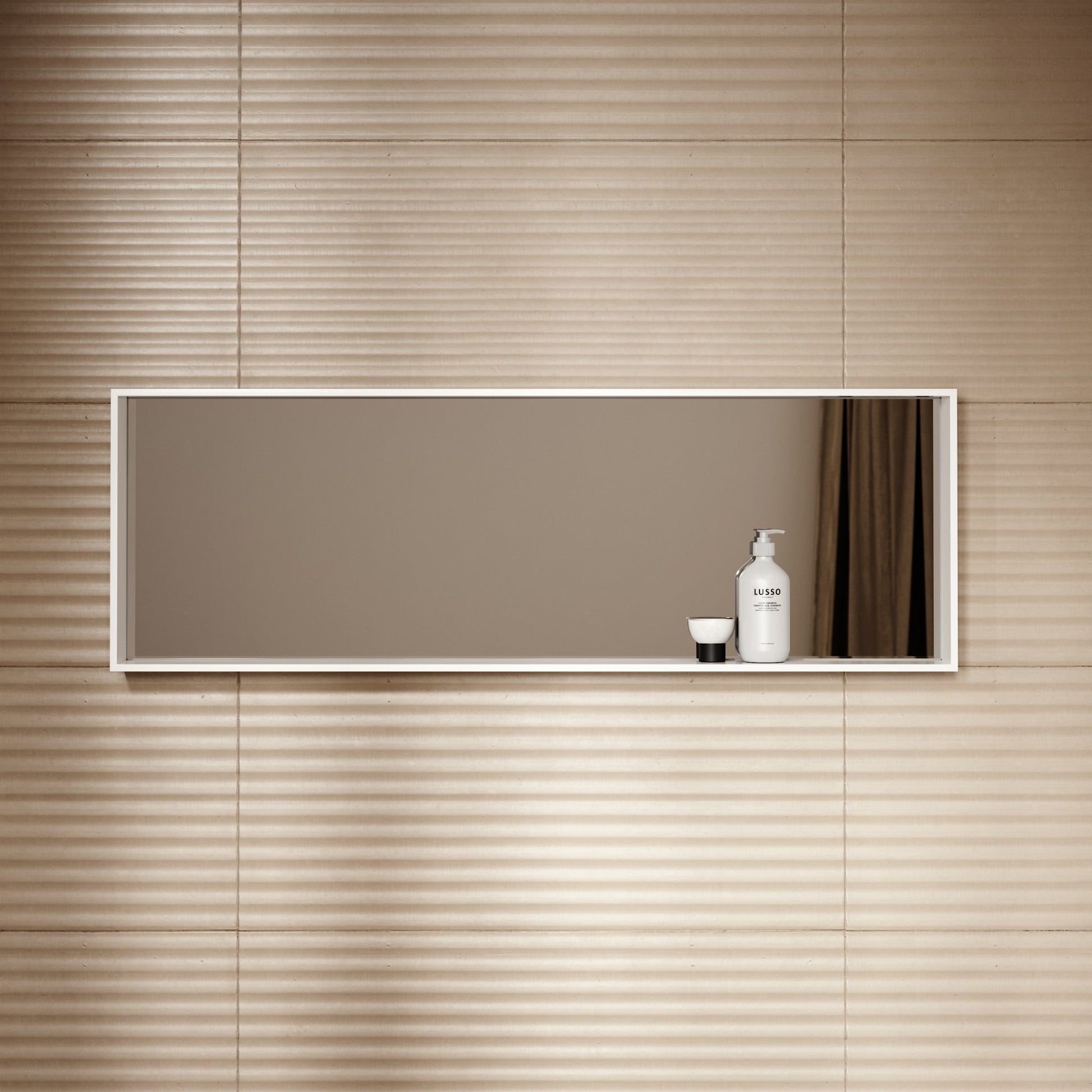 Calvi Matte White Stone Mirror with Shelf 1200mm
