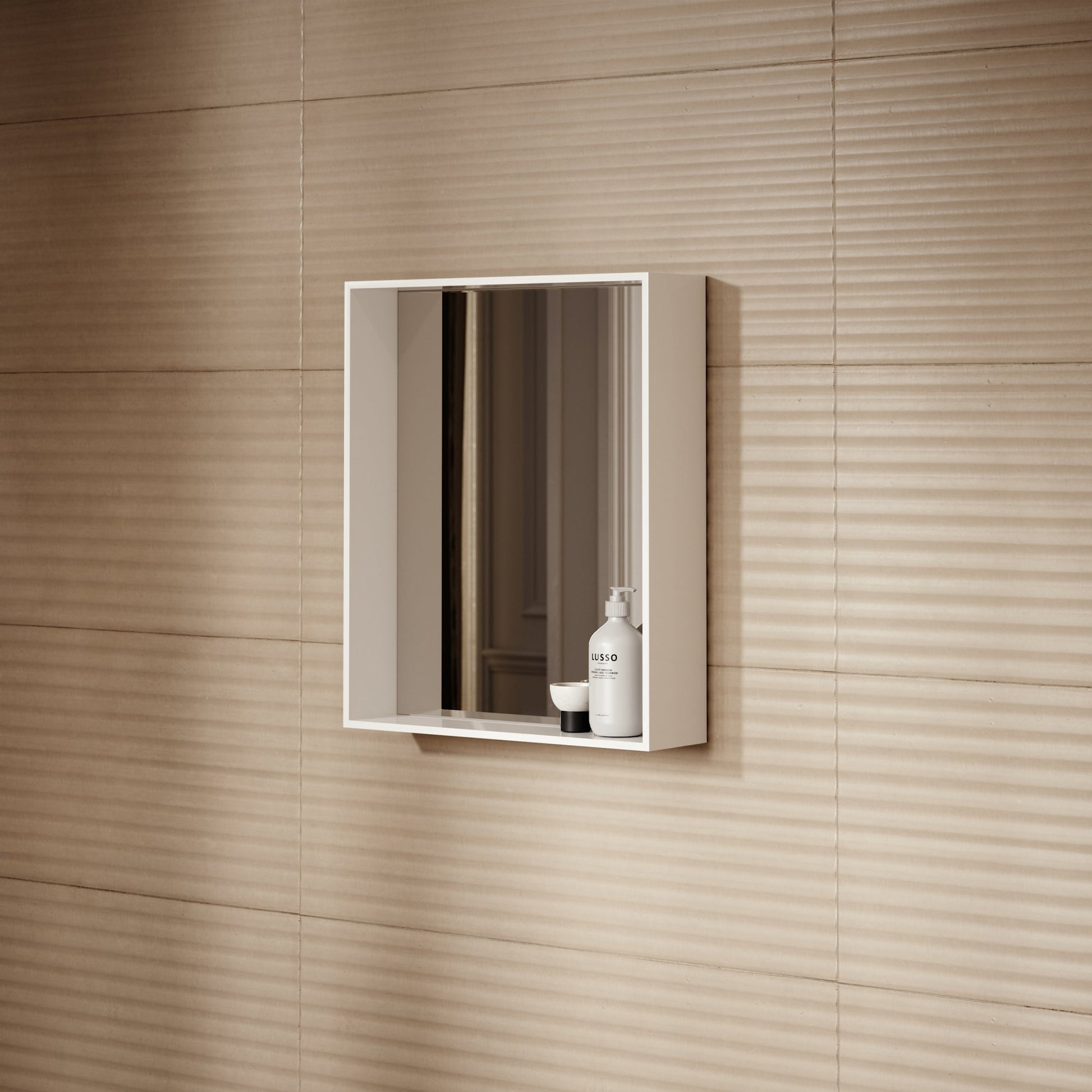 Calvi Matte White Stone Mirror with Shelf 500mm