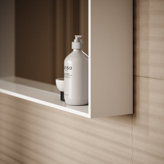 Calvi Matte White Stone Mirror with Shelf 500mm