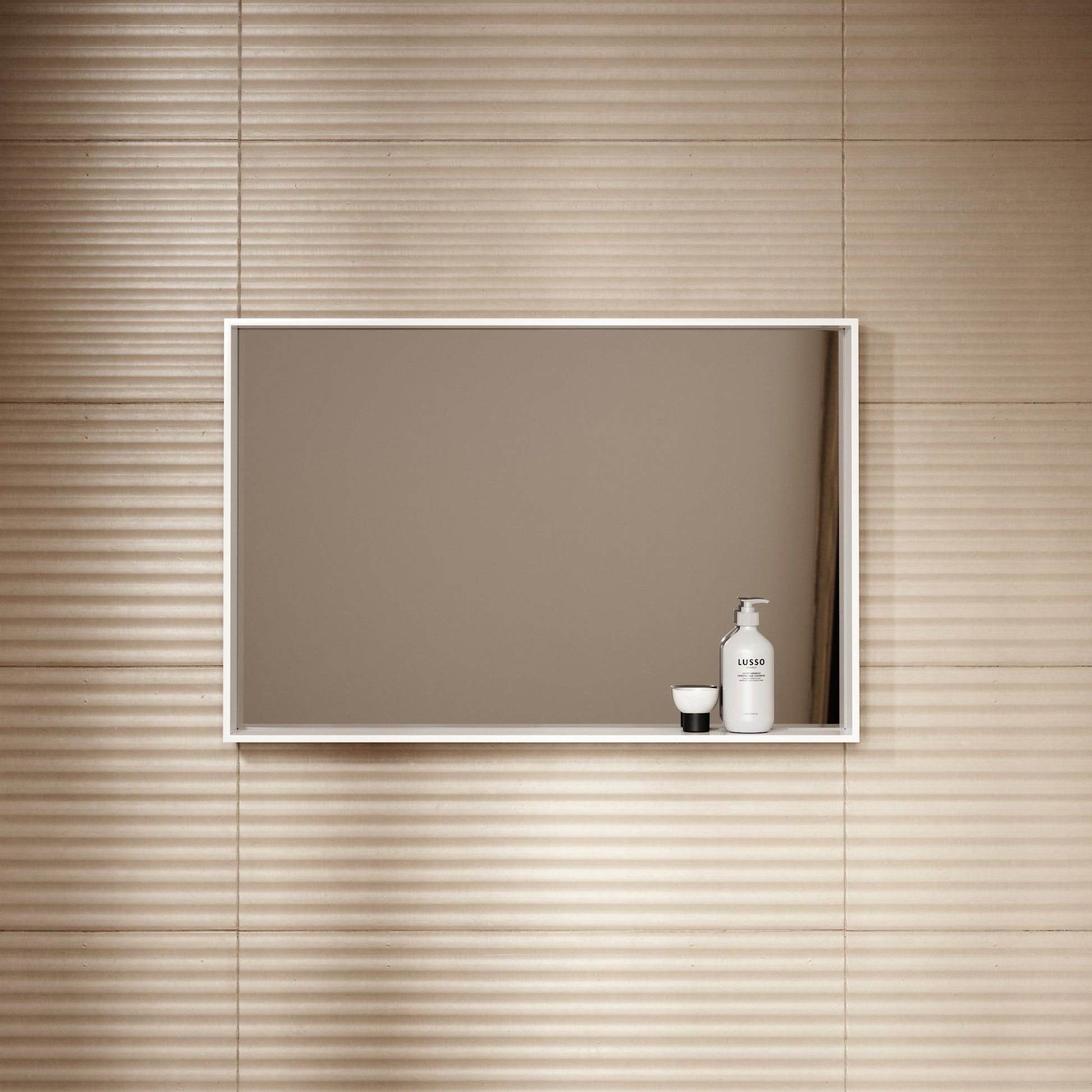 Calvi Matte White Stone Mirror with Shelf 900mm