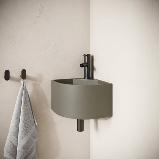 Cantiera Oyster Concrete Wall Hung Corner Basin 300mm