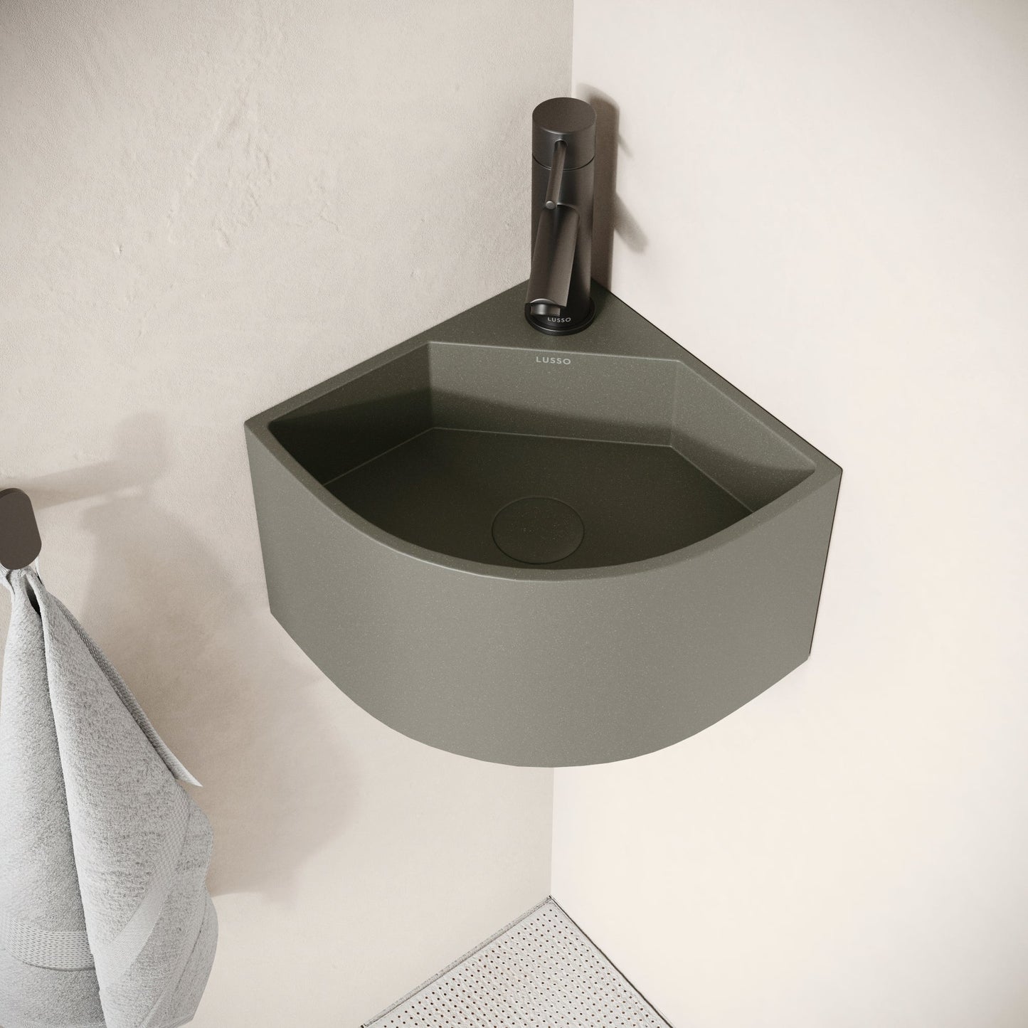 Cantiera Oyster Concrete Wall Hung Corner Basin 300mm