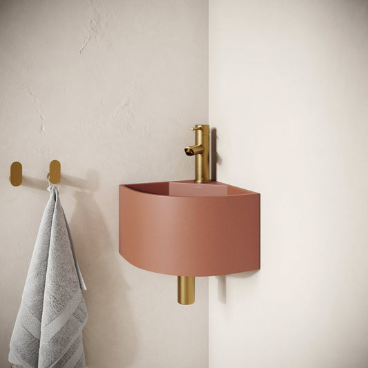 Cantiera Terracotta Concrete Wall Hung Corner Basin 300mm