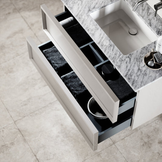 Capri Velvet Beige Carrara Marble Vanity Unit 1000mm