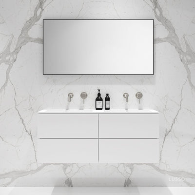 Celare Matte White Double Vanity Unit with Stone Basin 1200mm