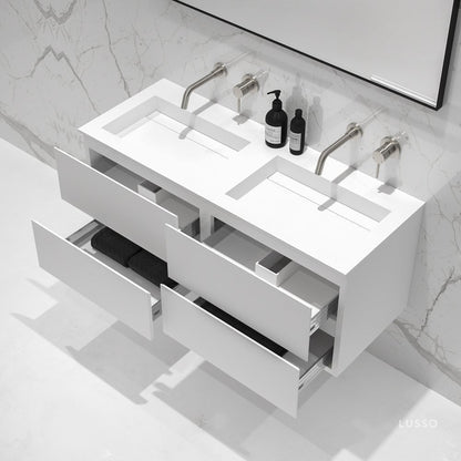 Celare Matte White Double Vanity Unit with Stone Basin 1200mm