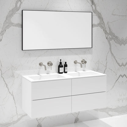 Celare Matte White Double Vanity Unit with Stone Basin 1200mm