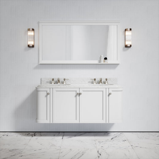 Charsley Matte White Carrara Marble Wall Mounted Vanity Unit 1400mm