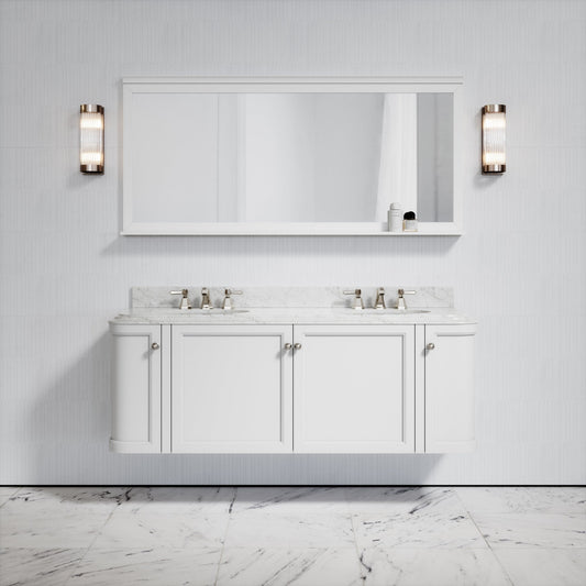 Charsley Matte White Carrara Marble Wall Mounted Vanity Unit 1600mm